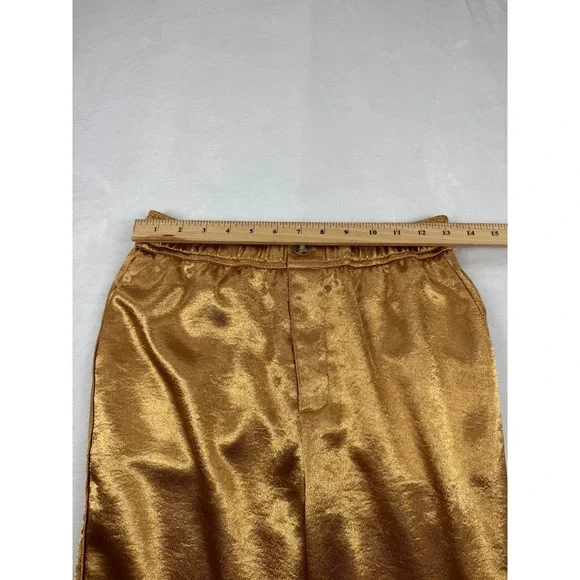 NWT Anthropologie Current Air Satin High-Rise Wide-Leg Pants Women's Small Gold‎ - Picture 9 of 13